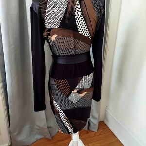 Elegant Black and Brown Patterned Dress